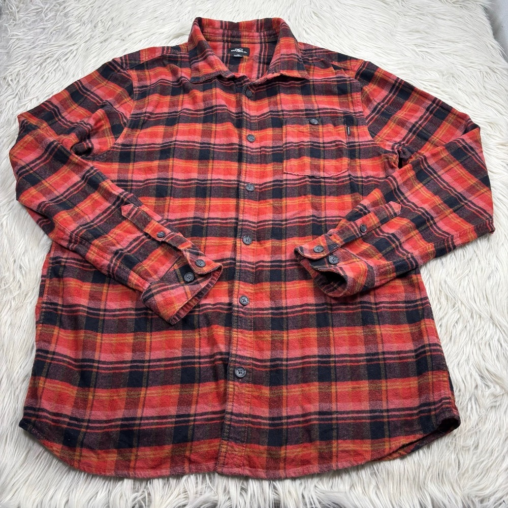 O'neill‎ Men's XL Standard Fit Red Black Plaid Flannel Shirt Cabincore Surfer